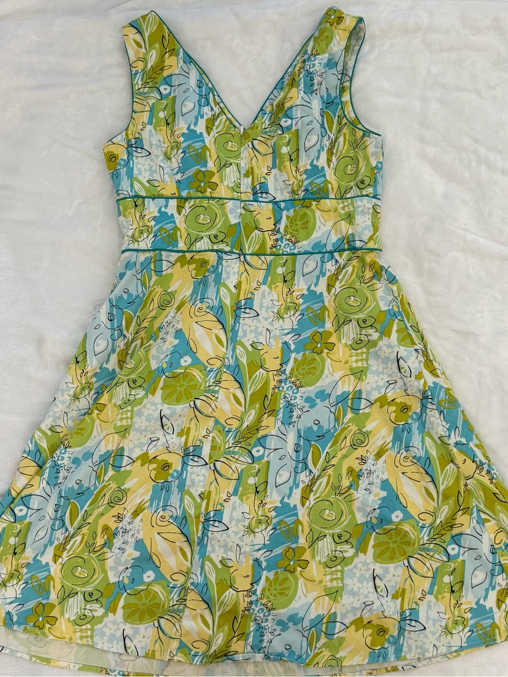 Amanda Smith Petite Sleeveless Fit & Flare Dress Blue Green Abstract Floral Prin